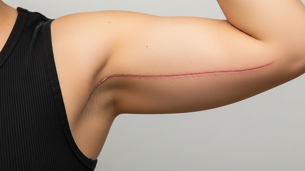 Arm showing a healing surgical scar.