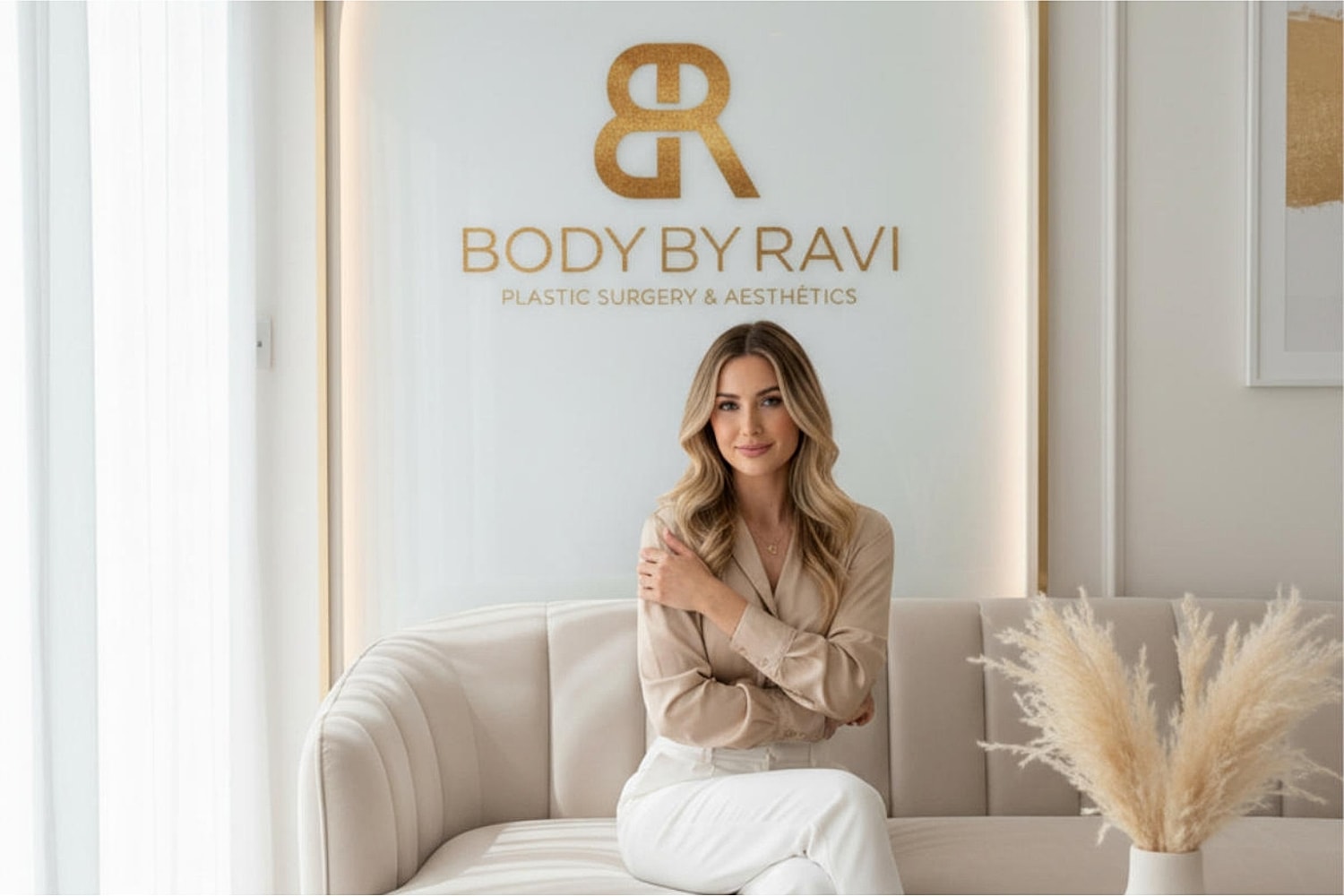 Woman seated at Body By Ravi clinic.