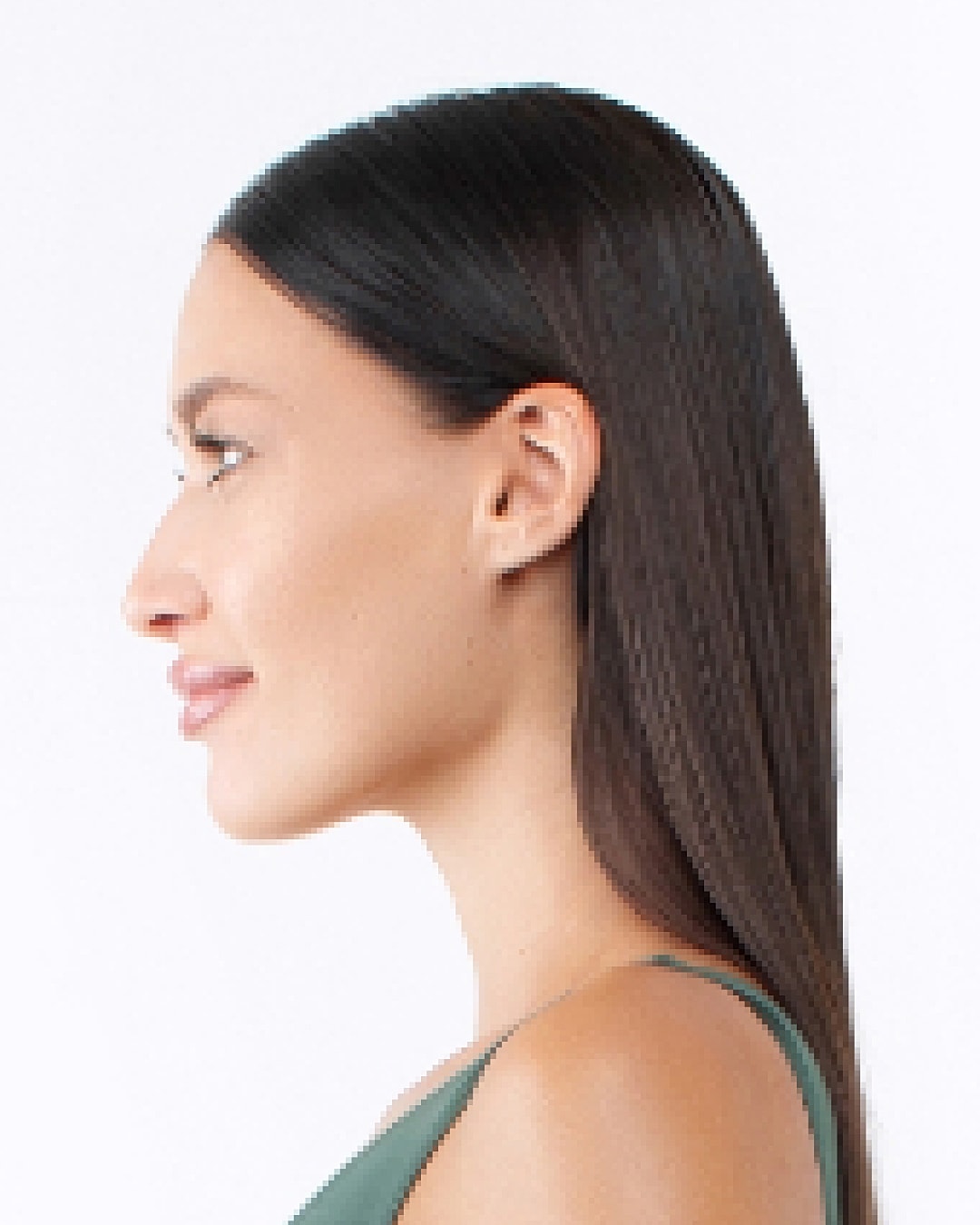 Profile view of a woman with long hair