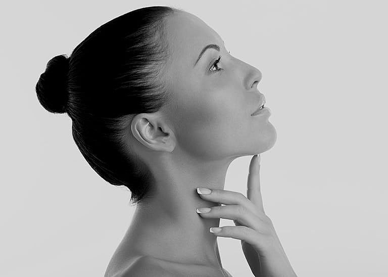Profile of a woman in black and white.