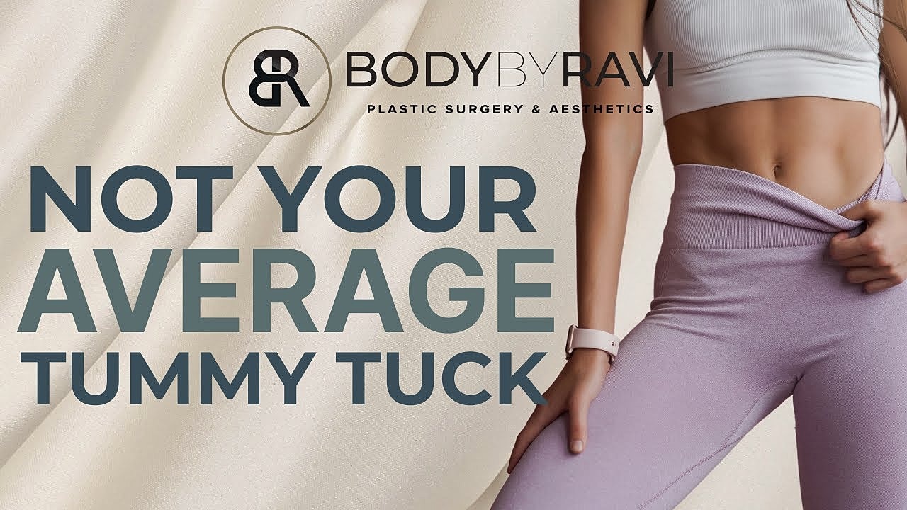 Dr. Ravi speaking in front of a Body by Ravi sign.